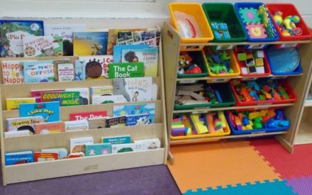 Childrens' books on two shelves